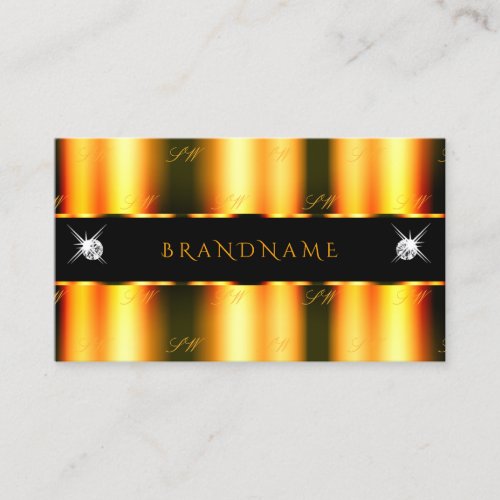 Luminous Orange Black Sparkling Diamonds Monogram Business Card