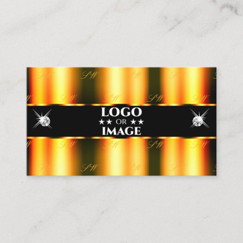 Luminous Orange Black Sparkling Diamonds with Logo Business Card