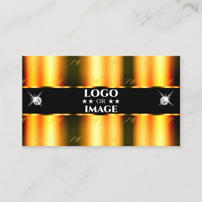 Luminous Orange Black Sparkling Diamonds with Logo Business Card (Front)