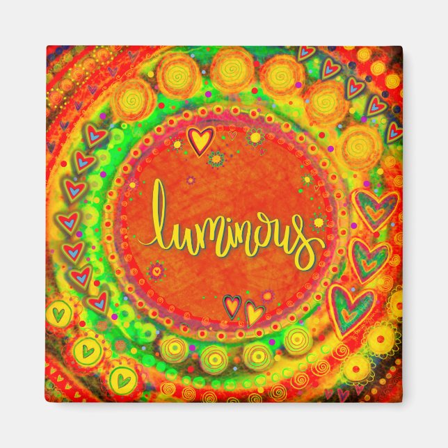 Luminous Orange Floral Heart Modern Inspirivity Magnet (Front)