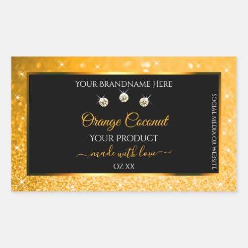 Luminous Orange Glitter Stars Black Product Labels