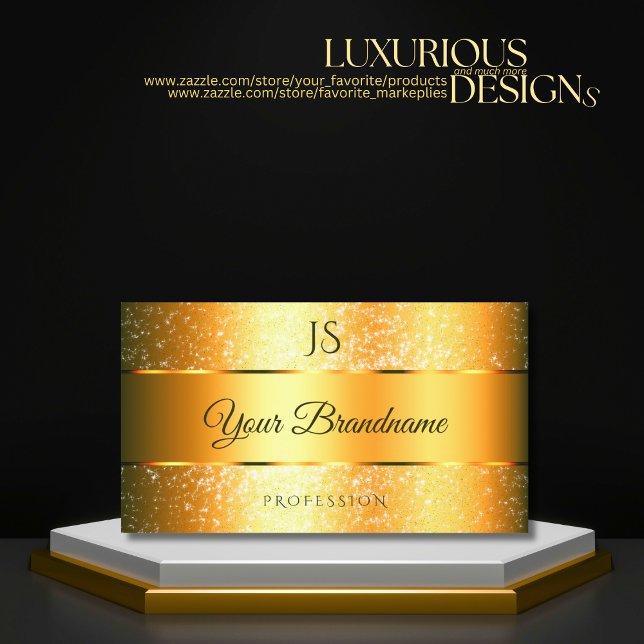 Luminous Orange Gold Sparkly Glitter and Initials Business Card (Creator Uploaded)