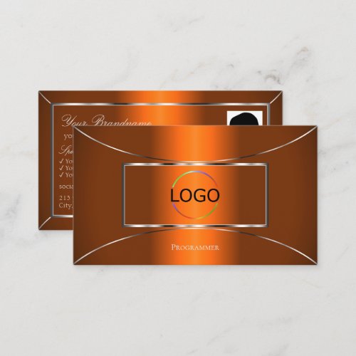 Luminous Orange Silver Decor with Logo and Photo Business Card