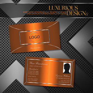 Luminous Orange Silver Decor with Logo and Photo Business Card