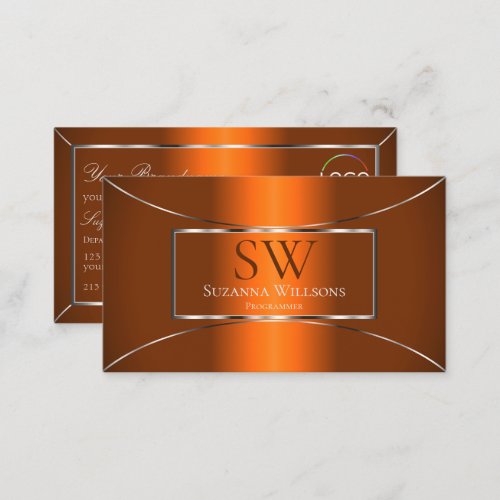 Luminous Orange Silver Decor with Monogram  Logo Business Card