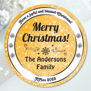 Luminous Orange Sparkle Glitter Christmas Labels