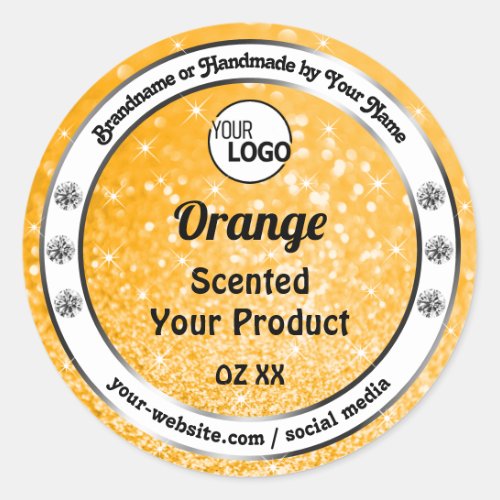 Luminous Orange Sparkle Glitter Product Label Logo