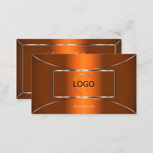 Luminous Orange with Silver Decor and Logo Modern Business Card