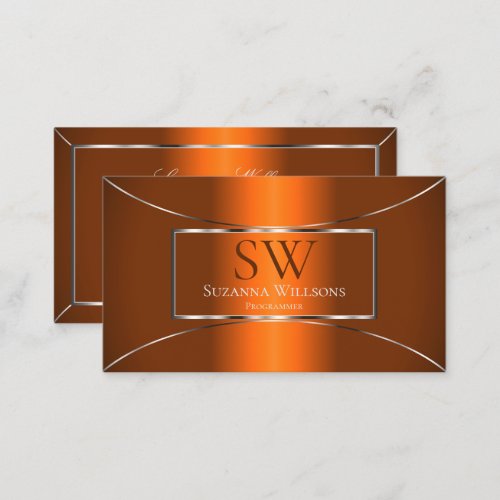 Luminous Orange with Silver Decor and Monogram Business Card