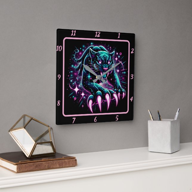 Luminous Panther Phantom Timepiece Glow Square Wall Clock (Office)