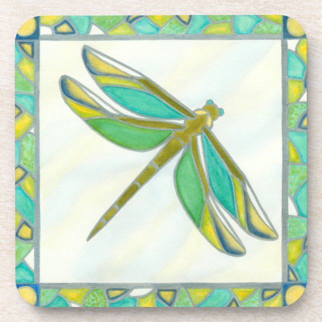 Luminous Pastel Dragonfly by Vanna Lam Beverage Coaster (Front)