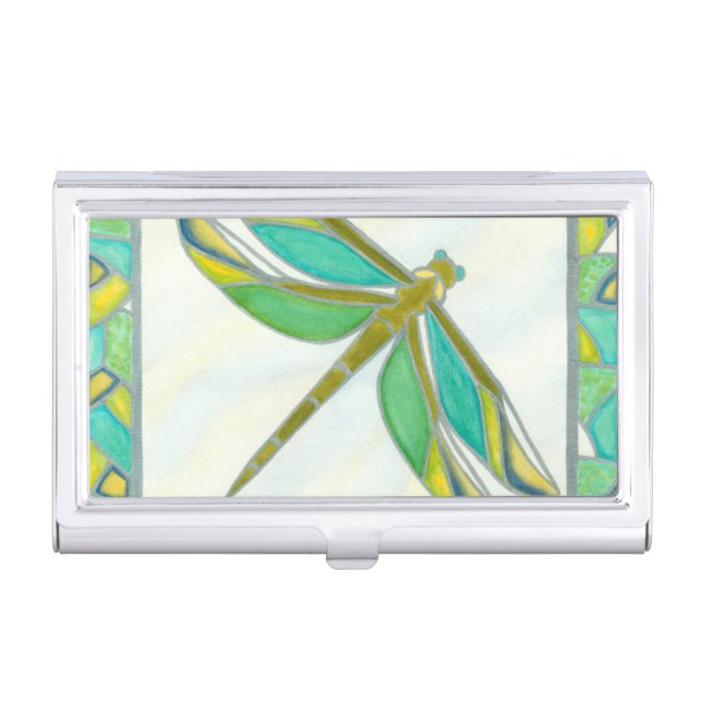 Luminous Pastel Dragonfly by Vanna Lam Business Card Case (Front)