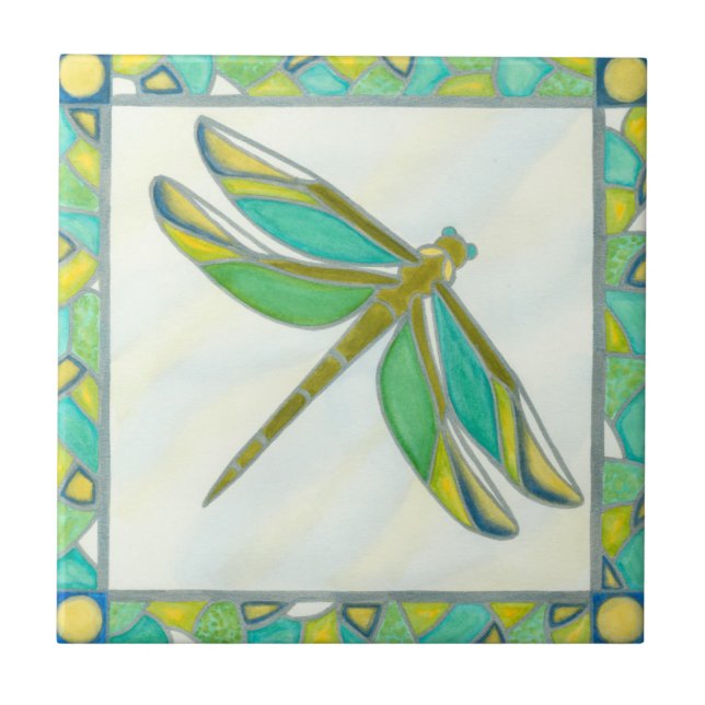 Luminous Pastel Dragonfly by Vanna Lam Ceramic Tile (Front)