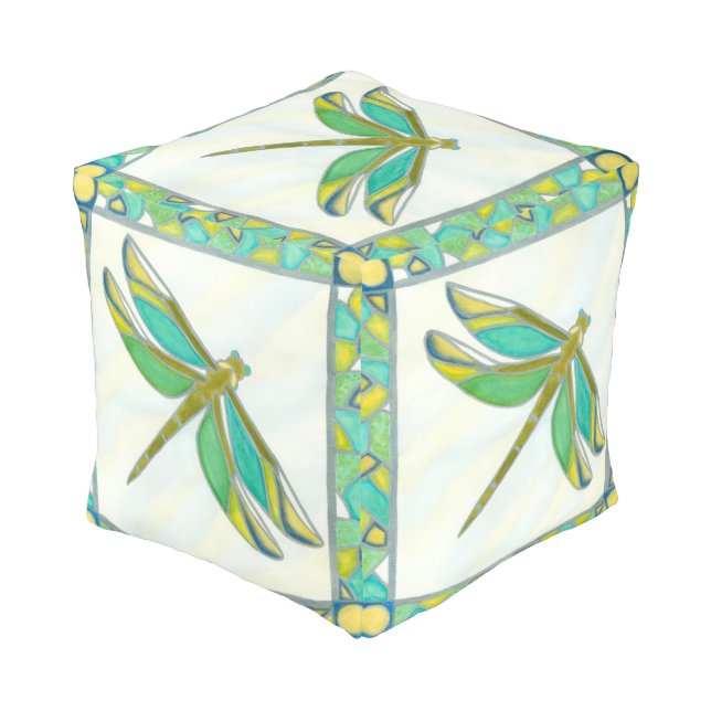 Luminous Pastel Dragonfly by Vanna Lam Pouf (Angled Front)