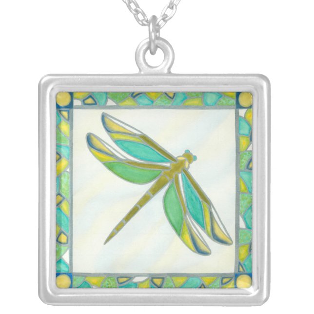 Luminous Pastel Dragonfly by Vanna Lam Silver Plated Necklace (Front)