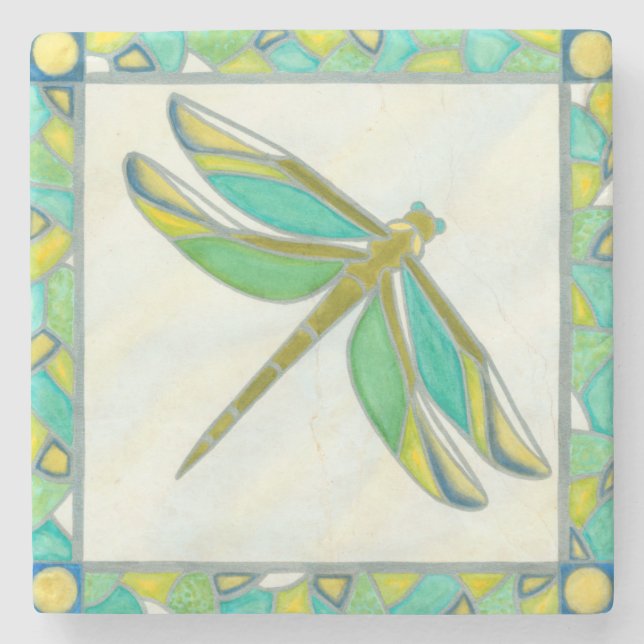 Luminous Pastel Dragonfly by Vanna Lam Stone Coaster (Front)