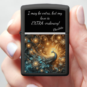 Luminous Peacock in a Dreamlike Forest Zippo Lighter