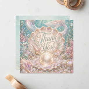 Luminous Pearl Mermaid Under the Sea Square Thank Note Card