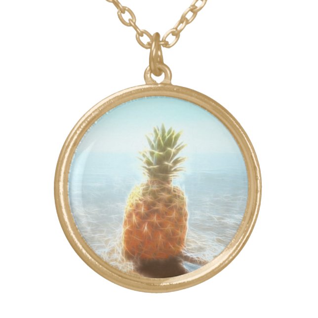 Luminous pineapple beach gold plated necklace (Front)