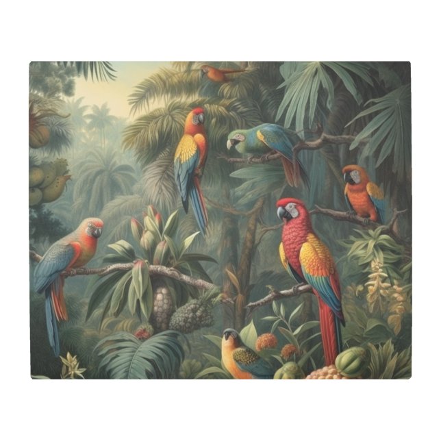 Luminous Pineapple Thicket and Scarlet Parrot Metal Print (Front)