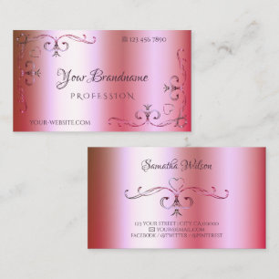 Luminous Pink and Green Gradient Ornamental Ornate Business Card