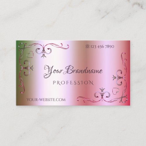 Luminous Pink and Green Gradient Ornamental Ornate Business Card