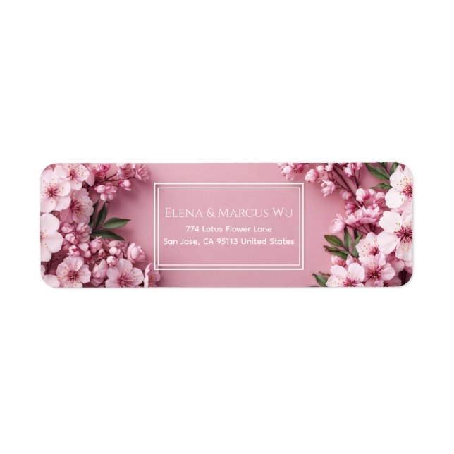 Luminous Pink Cherry Blossom Double Frame Label (Front)