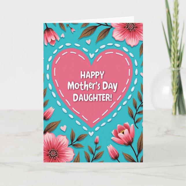 Luminous Pink Heart Mothers Day Card (Front)