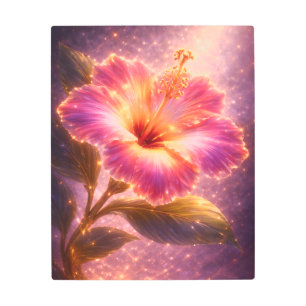 Luminous Pink Hibiscus Metal Wall Art Flower