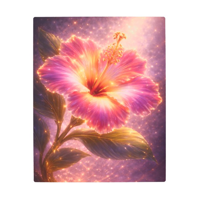 Luminous Pink Hibiscus Metal Wall Art Flower (Front)
