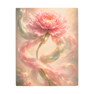 Luminous Pink Peony Metal Wall Art- Fantasy Flower Metal Print