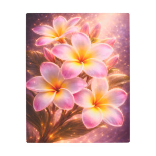 Luminous Pink Plumeria Metal Wall Art Tropical 