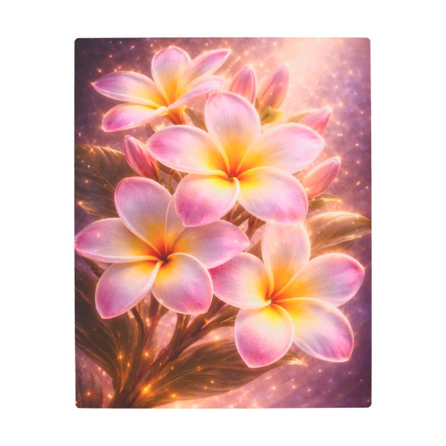 Luminous Pink Plumeria Metal Wall Art Tropical  (Front)