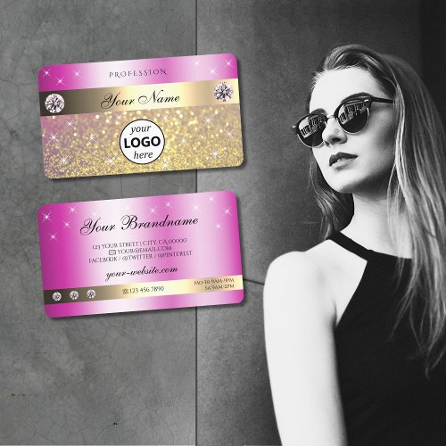 Luminous Pink Purple Gold Glitter with Logo Modern Business Card