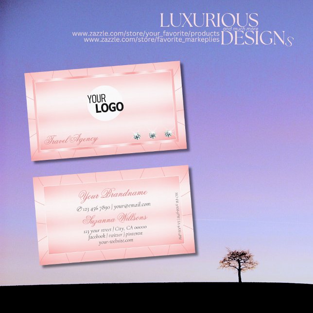 Luminous Pink with Diamonds and Logo Glamorous Business Card (Creator Uploaded)