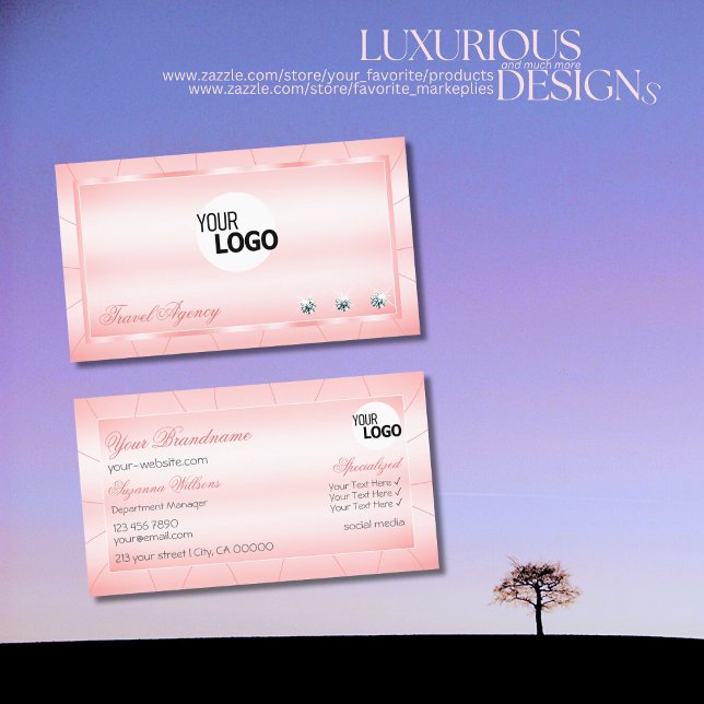 Luminous Pink with Diamonds and Logo Professional Business Card (Creator Uploaded)