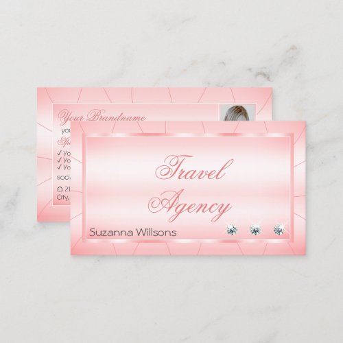 Luminous Pink with Diamonds and Photo Glamorous Business Card