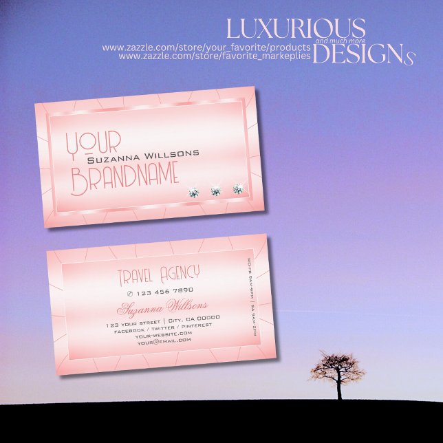 Luminous Pink with Diamonds Glamorous and Stylish Business Card (Creator Uploaded)