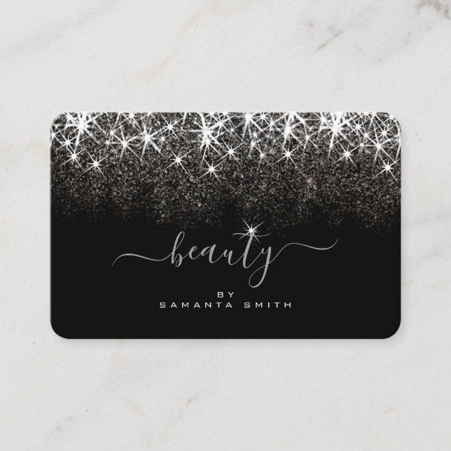 Luminous Platinum Silver Glitter Elegant Beauty Business Card (Front)