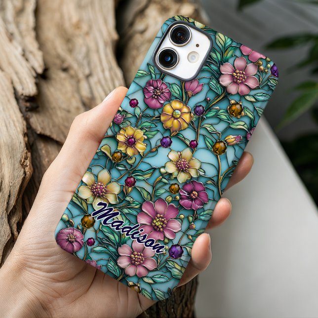 Luminous Purple Stained Glass Botanical Flower Case-Mate iPhone Case (Creator Uploaded)