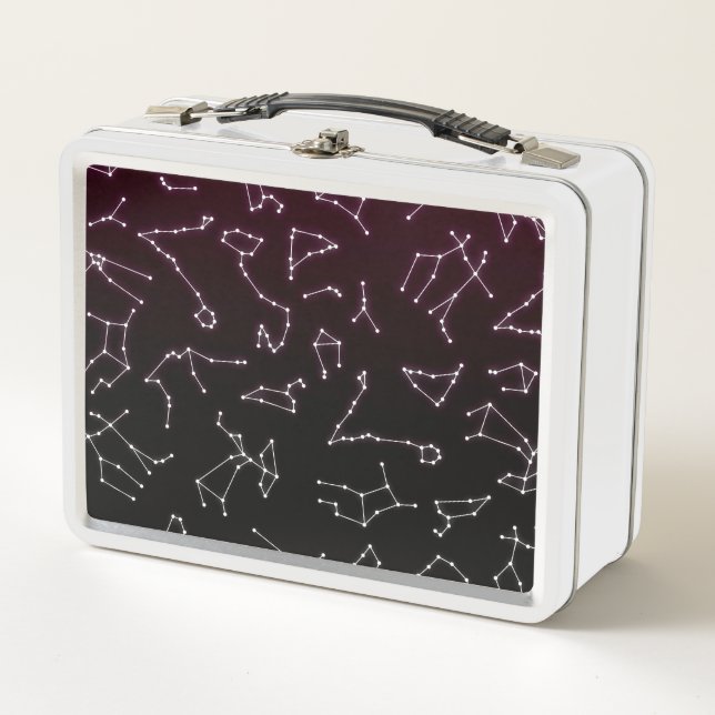 Luminous Purple White Zodiac Constellation Stars Metal Lunch Box (Front)