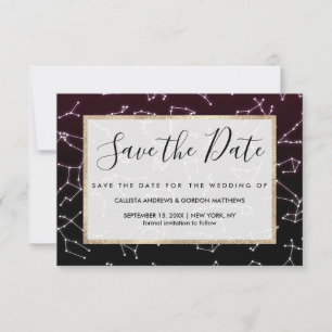 Luminous Purple White Zodiac Constellation Stars Save The Date