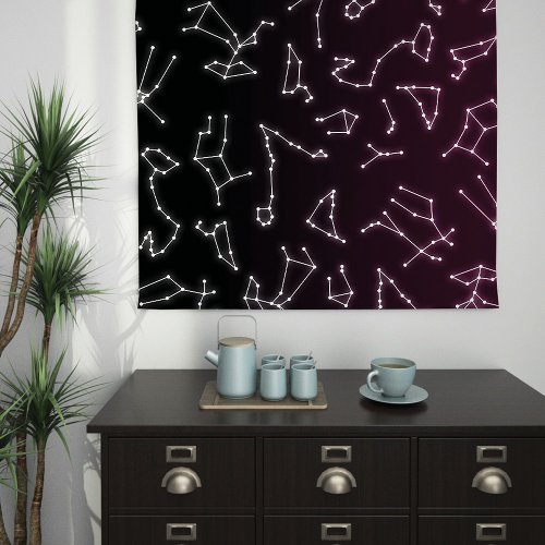 Luminous Purple White Zodiac Constellation Stars Tapestry