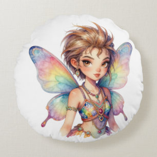Luminous Rainbow Guardian fairy Round Pillow
