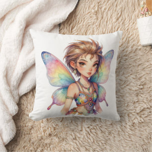 Luminous Rainbow Guardian fairy Throw Pillow