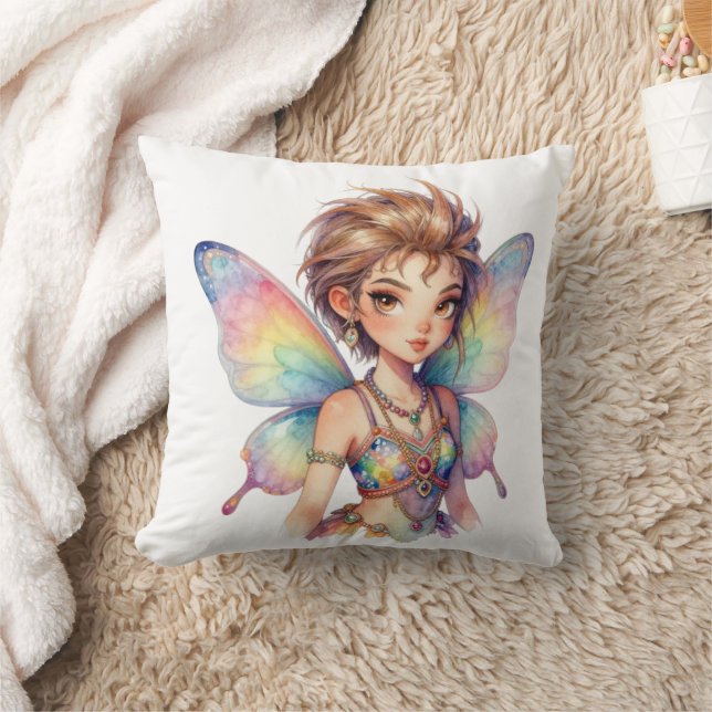 Luminous Rainbow Guardian fairy Throw Pillow (Blanket)