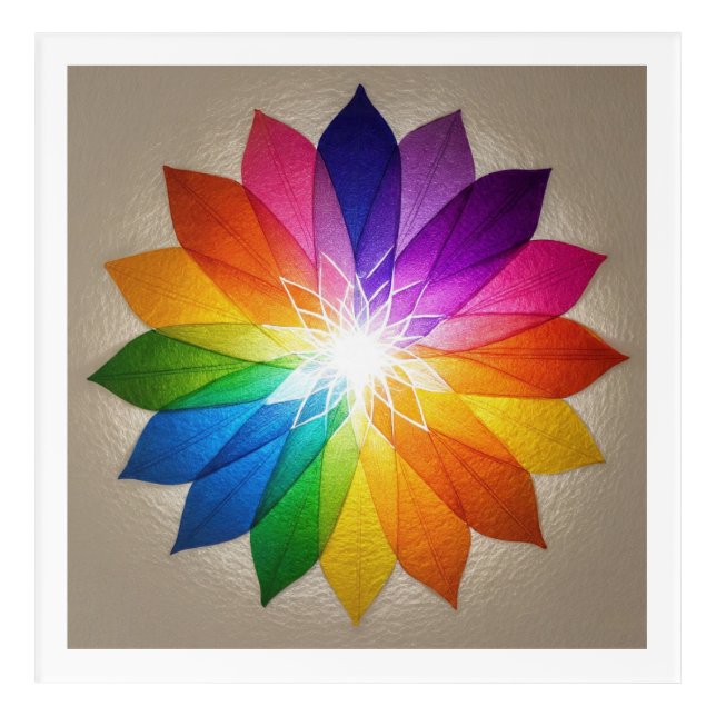 "Luminous Rainbow Leaf Mandala – Chakra Wall Art  (Front)