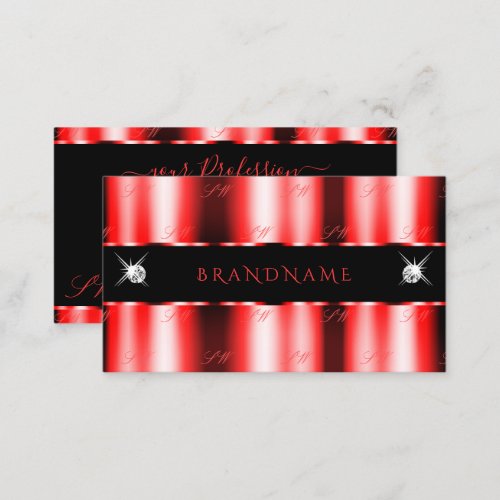 Luminous Red Black Sparkle Jewels Monogram Stylish Business Card