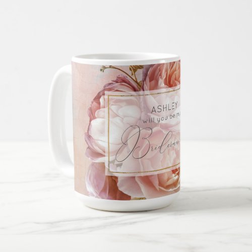 LUMINOUS ROSE Elegant Modern Floral Bridesmaid Coffee Mug