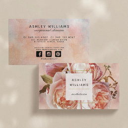LUMINOUS ROSE &amp; Peony Elegant Floral Horizontal Business Card